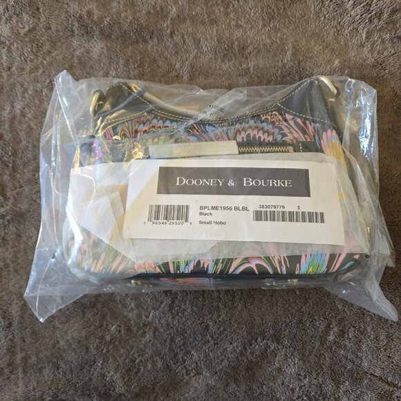 Dooney & Bourke Plumes Small Hobo Shoulder Bag Black Multi NWT Rare Coat Canvas - Picture 5 of 16